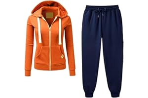 Women's 2-Piece Tracksuit Hoodie and Jogger Set, Solid Color Zip Up Lounge Wear with Pockets for Workout Jogging