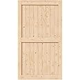 EaseLife 48in x 84in Sliding Barn Wood Door,Interior Doors,DIY Assemblely,Solid Natural Spruce Panelled Slab,Easy Install,Apply to Rooms & Storage Closet,H-Frame