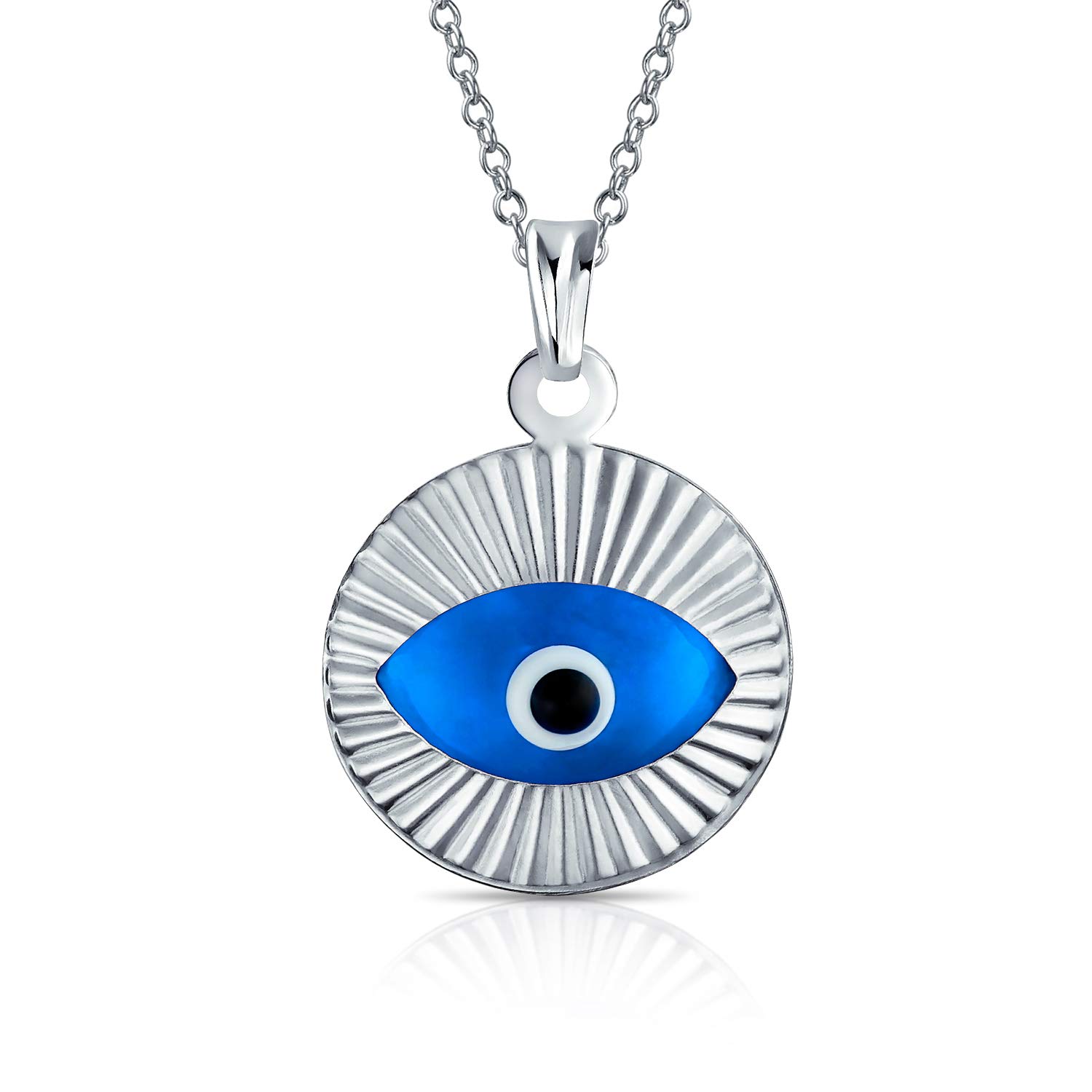 Bling Jewelry Turkish Spiritual Protection Amulet Round Circle Moving Floating Evil Eye Charm Pendant Necklace For Women For Teen .925 Sterling Silver