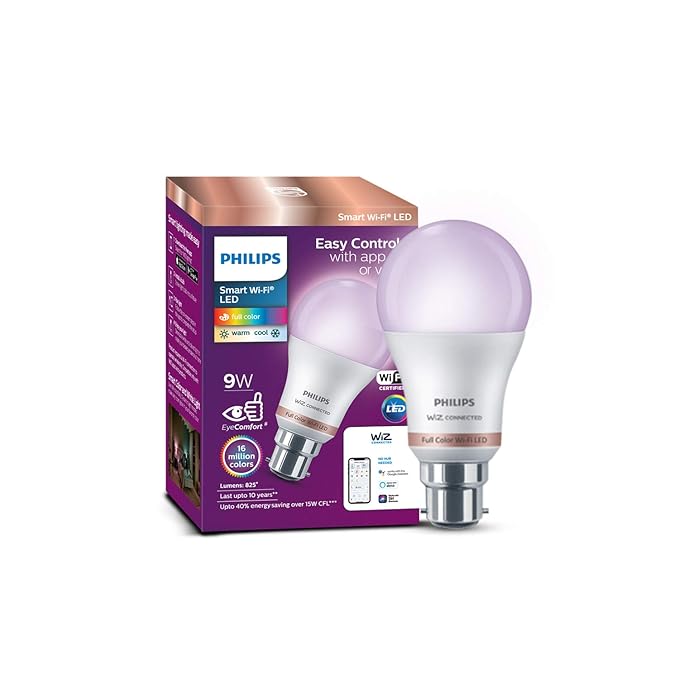 Philips Smart Wi-Fi LED bulb B22 9-Watt WiZ Connected (16 Million Colors + Warm White