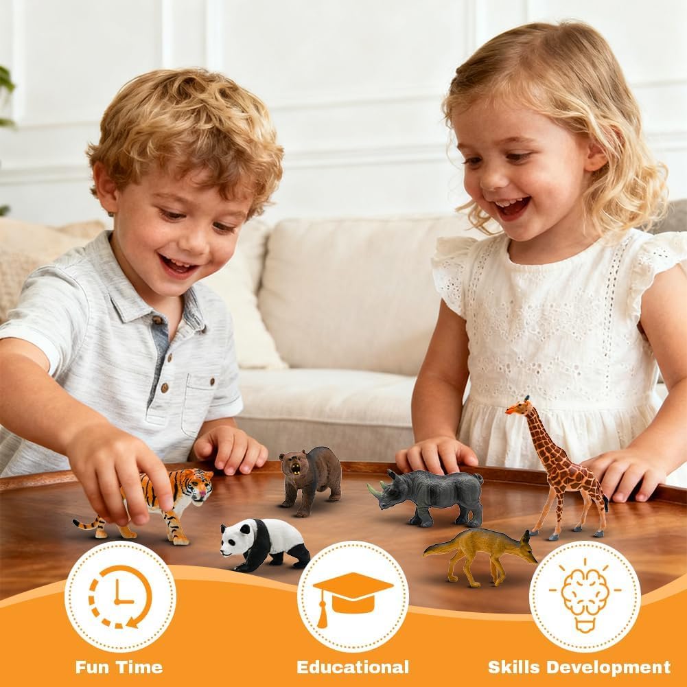 BOLZRA Safari Animals Figures Toys, Realistic Wild Zoo Animal Figurines, Plastic African Jungle Animals Playset for Kids Toddlers, 21Pcs Birthday Gifts Christmas Stocking Stuffers