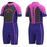 Goldfin Kids Wetsuit, 3mm Shorty Wetsuits for Boys Girls Neoprene Wet Suits Keep Warm in Cold Water Surfing Swimming Snorkeling Diving