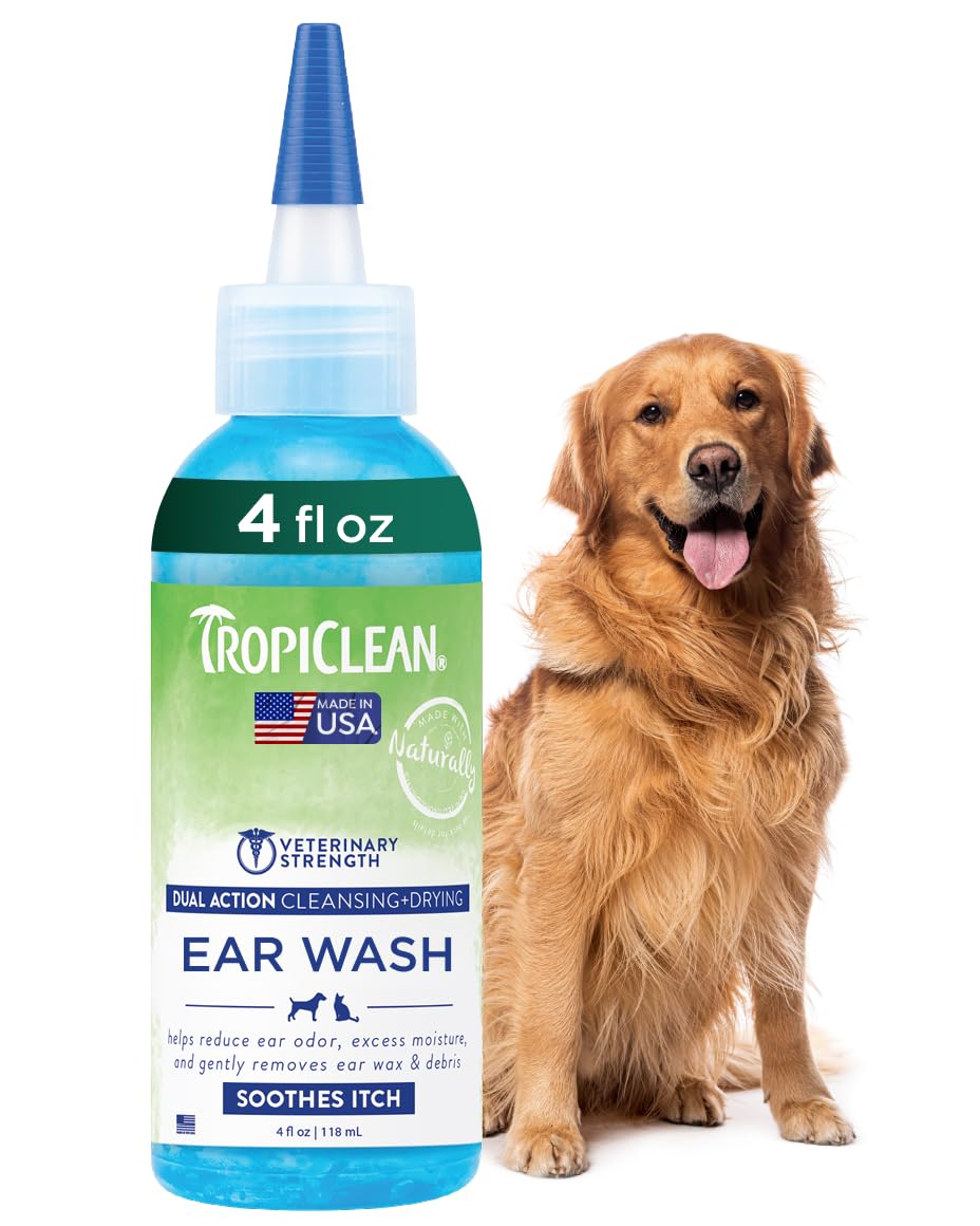 TropiClean Dog Ear Cleaner Grooming Supplies - Dual Action Ear Cleaning Solution for Dogs & Cats - Gently Dissolves Wax & Debris - Removes Odour, Soothes Itching & Infection, Fragrance Free, 118ml