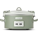 Crock-Pot Locking Lid 6qt Cook and Carry Programmable Slow Cooker, Green | Touch Control, 4 Pre Programmed Settings, Removable Stoneware, and Locking Lid