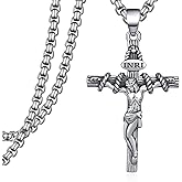 Tiaxiemo Crucifix Necklace 925 Sterling Silver Jesus Necklace Christian Jewelry Gifts for Men