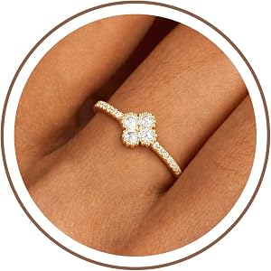 ZOERAY Clover Birthstone Gold Rings for Women Non Tarnish 14K Gold Plated Stackable Rings Dainty CZ Gemstone Emerald Engageme