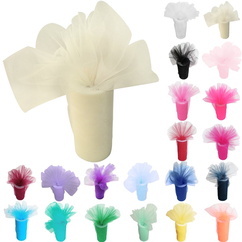 Time to Sparkle 6 Inchs x 25yards/75FT Tulle Roll Spool Tutu Party Birthday Wraping Crafts Bridal Bow Skirt Wedding Decor, Ivory — image 1