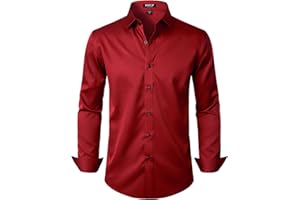 JEMITOP Men's Stretch Wrinkle Free Dress Shirt Formal Prom Wedding Long Sleeve Button Down Shirts