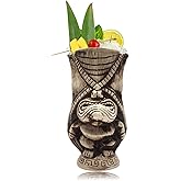 LINALL Tiki Mugs – Ceramic Tiki Mug 15.2oz/450ml, Kane King Cocktail Mug for Mai Tai, Punch, Pina Colada, and Tropical bar Drinks - TIKI0038 (15.2oz/450ml Butt)