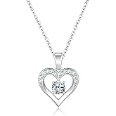 Sewyer Valentines Day Heart Necklace, Dainty 14K Gold/Silver Plated Pendant Necklaces for Women Trendy Love Heart Cubic Zirconia Necklace Tarnish Free Gold Jewelry Unique Valentines Day Gifts for Her