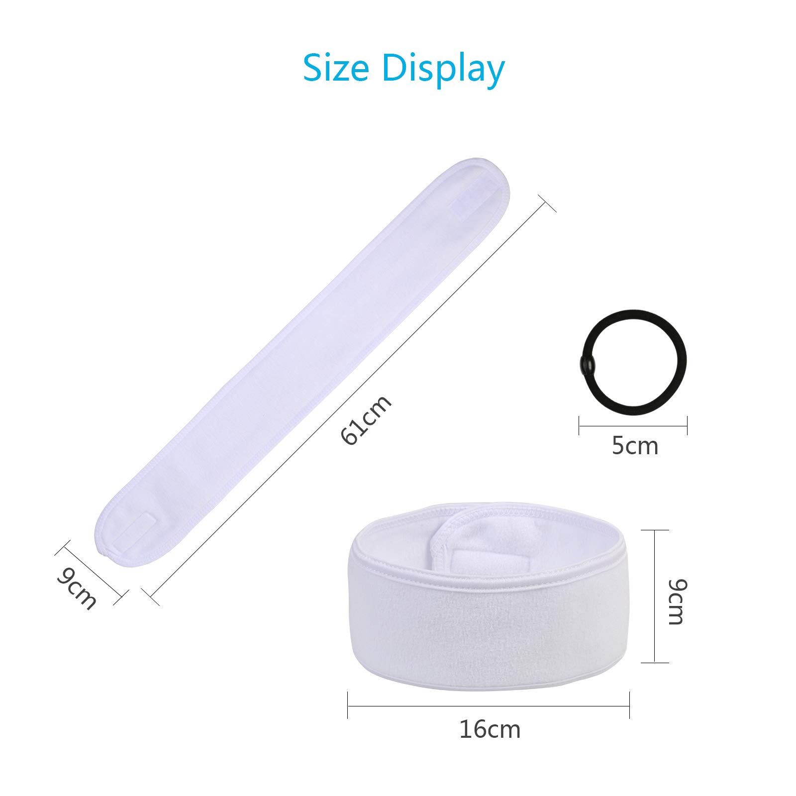 KATOOM Spa Headband 4pcs Makeup Headbands Facial Cosmetic Headband Terry Cloth Head Band with 10pcs Rubber Band for Shower Washing Face Yoga Sport Make Up (White)