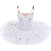 IBAKOM Swan Lake Dance Costume for Women Floral Lace Platter Tutu Ballet Leotard Pancake Skirt Ballerina Dance Dress