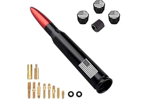 HVSTTPK Truck Bullet Antenna with Valve Stem Caps, Mast for GM Ford F150 F250 F350 Chevy Silverado 1500 2500 3500 HD Avalanche Denali Heavy Duty Pickup Trucks Accessories (Red)