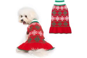 PAWCHIE Christmas Dog Sweater Dresses for Small Dogs Puppy - New Year Snowflake Warm Girl Dog Sweater Winter Clothes, Xmas Cute Dog Dress Shirt Skirt for Holiday Party Daily Wearing