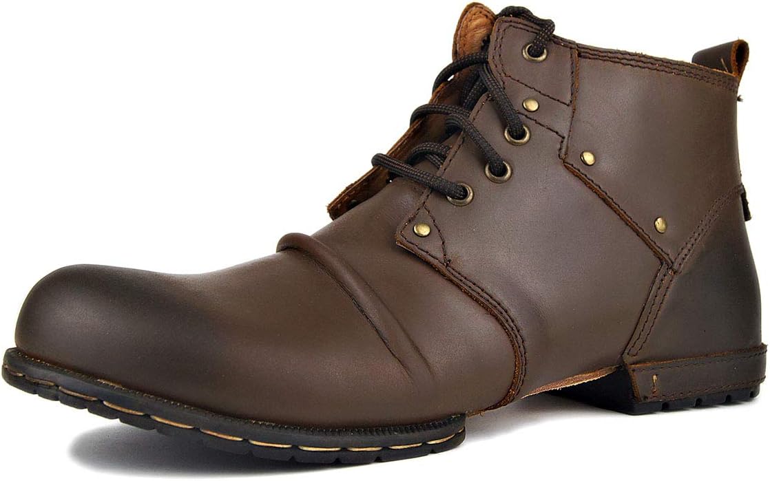 OTTO ZONE Moto Boots for Men Fashion Zipper-up Leather Chukka Boots Casual Shoes OZ-6015-2