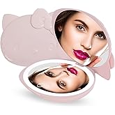 Impressions Vanity Hello Kitty Kawaii Compact Mirror with Touch Sensor Switch for Adjustable Brightness, Lighted Makeup Mirror with LED Lights and 2X Magnifying Mirror (Matte Pink)