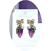 RainDesigns Handmade Watercolor Grape Fruit Earrings, Czech Glass Grape 14K Gold Plated Dangle Jewelry, Gift for Women Girl