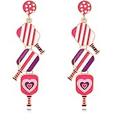 RLHRNDE Valentines Earrings for Women Fashion Sparkling Pink Heart Lips LOVE Pearl Wine Glass Rose Love Cat Stud Earrings Dainty Glitter Rhinestone Valentine’s Holiday Gift