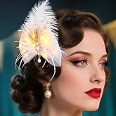 JAKAWIN Light Up Hair Bow Clip LED Feather Headpiece for Women