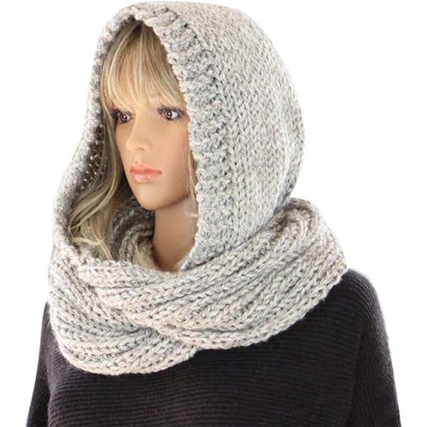 Women Winter Crochet Knit Hooded Scarf Warm,Infinity Scarf Outdoor