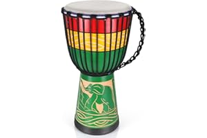 lotmusic African Djembe Drum, Standard 10'' Hand-Carved Mahogany Congo Drums, Professional Bongo Drum With Goatskin Drumhead for Adults