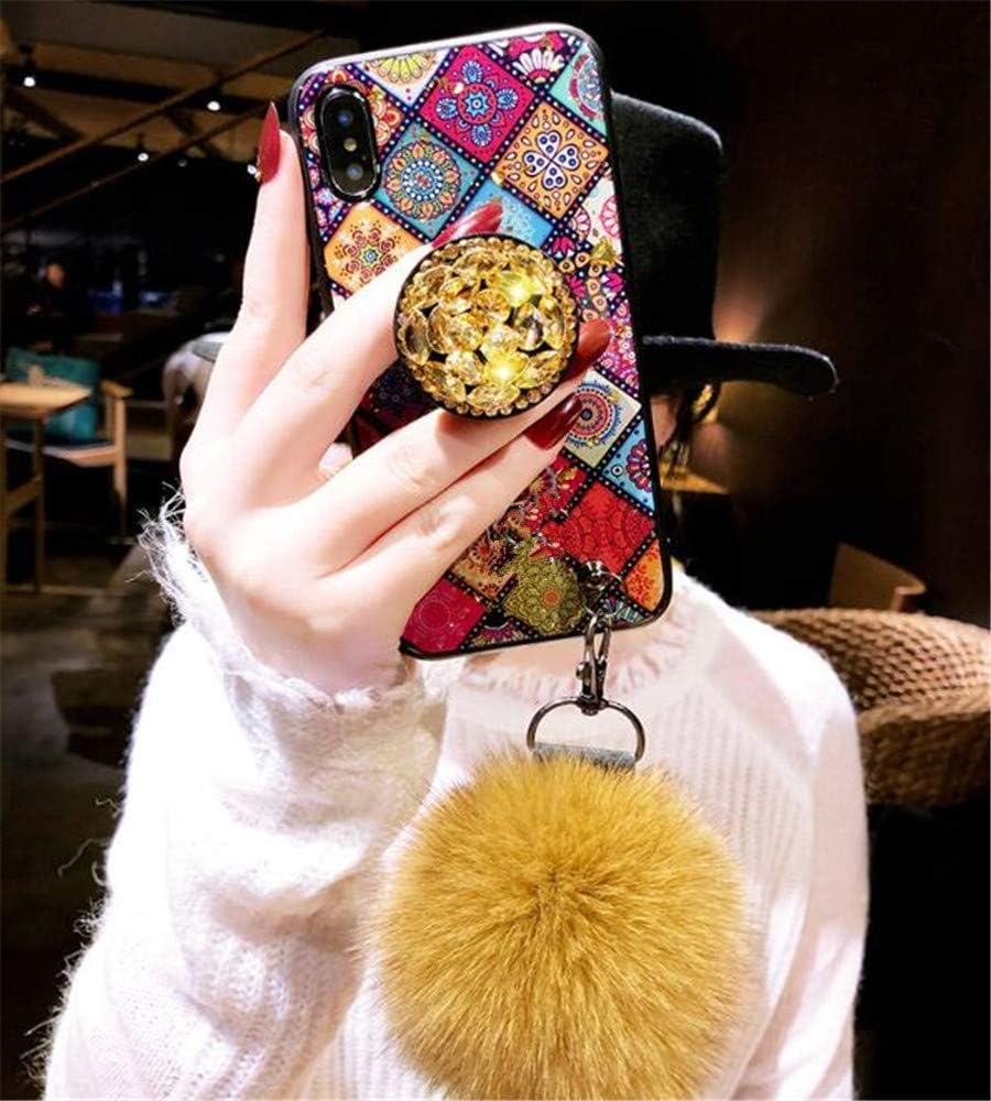 Case for Galaxy Note 10 Plus,Fashion Rhinestone Diamond Holder Marble Stripe with Rabbit Fur Hairball Retro TPU Case for Samsung Galaxy Note 10 Plus(B Colorful)