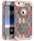 Hocase iPhone 6 Plus Case with Vintage Exotic Flower Pattern and Drop Protection Hybrid Dual Layer for iPhone 6 Plus / 6s Plus 5.5" - Rose Gold