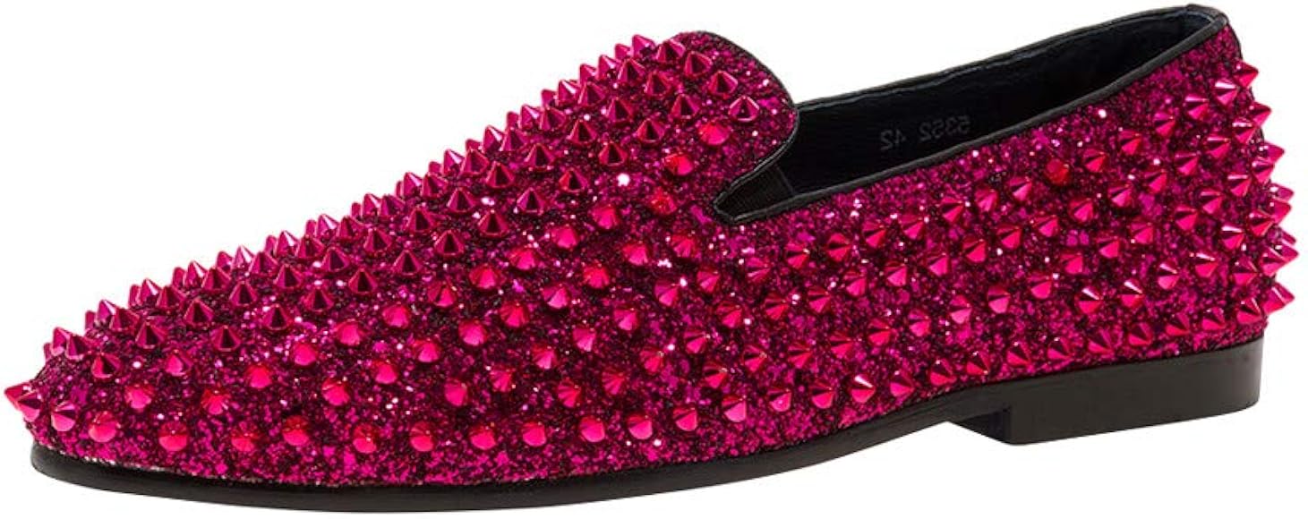 pink spiked loafers