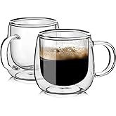 BNUNWISH Large Double Walled Glass Coffee Mugs Beer Cups 24oz set of 2, Insulated Clear Borosilicate Glass Tea Lemonade Cups with Handle