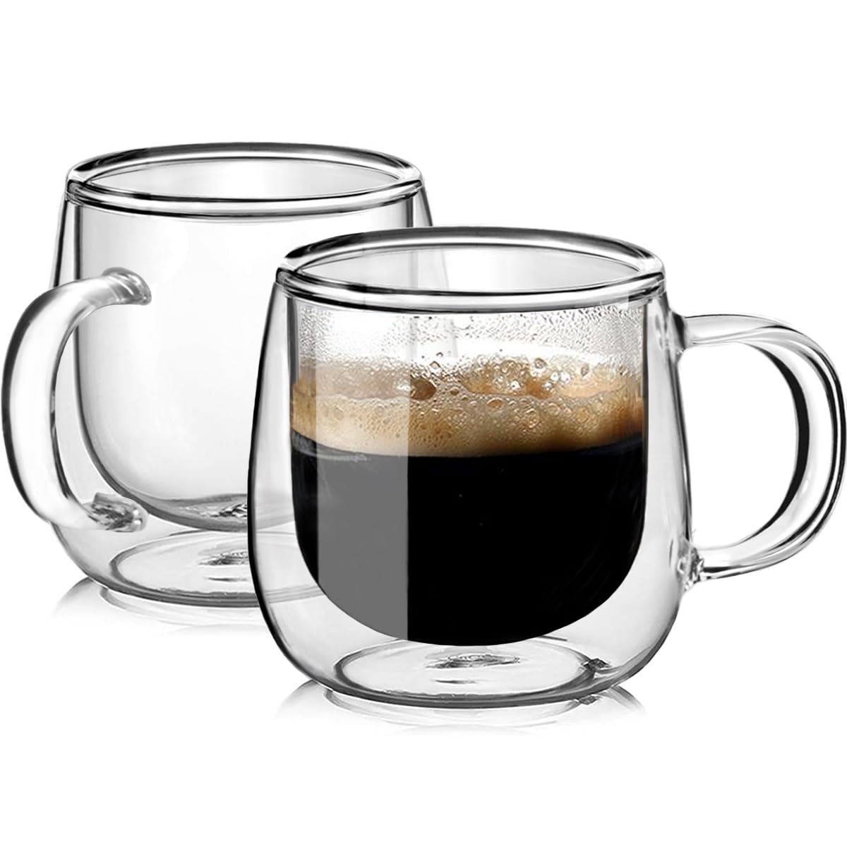 Photo 1 of BNUNWISH Large Double Walled Glass Coffee Mugs Beer Cups 24oz set of 2, Insulated Clear Borosilicate Glass Tea Lemonade Cups with Handle