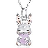 Reaii Natural Rose Quartz Bunny Pendant Necklace for Women 925 Sterling Silver Genuine Rose Quartz Rabbit Jewelry Gifts