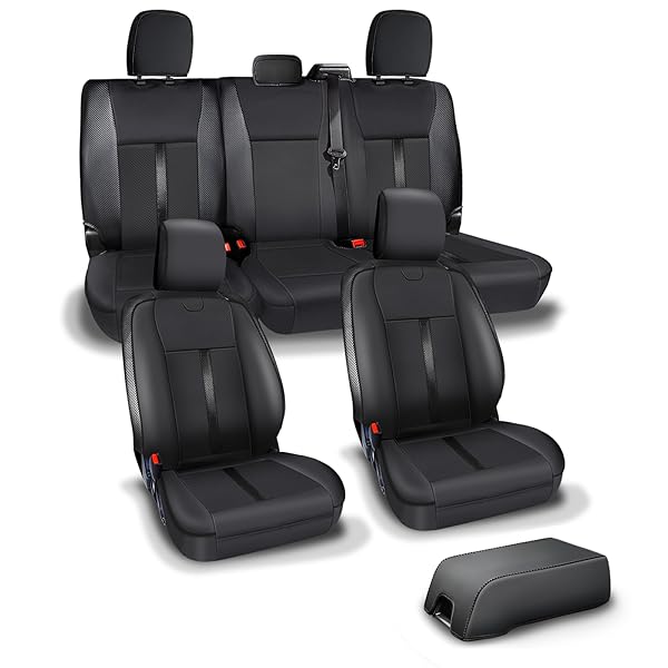 PREMIUM FAUX LEATHER SEAT COVERS CUSTOM FIT FOR FORD F150 SUPERCREW XL XLT STX (2015-2020) & F250/F350/F450 CREW CAB XL XLT (2017–2022) – FULLY COVERED – DESIGNED FOR 40/CONSOLE/40 FRONT SEATS