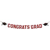 Gexolenu Red Class of 2025 Graduation Theme Party Decoration Banner, Congrats Grad Banner, Black Glitter Graduation Banner, 2026 Black Congratulations Grad Party Decorations