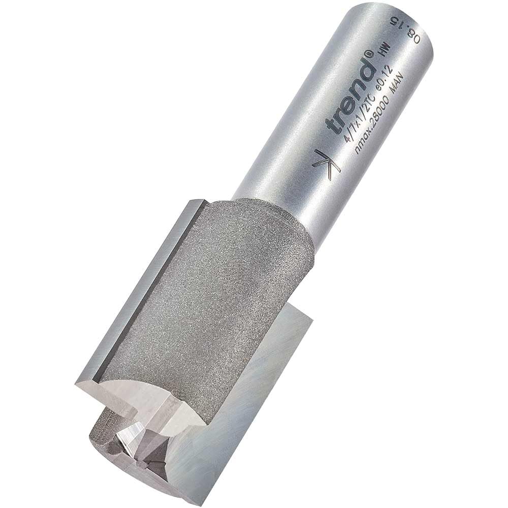 Trend Professional Two Flute Straight Router Cutter, 1/2 Inch Shank, 22.2mm Cut Diameter & 31mm Cut Length, Tungsten Carbide Tipped, 4/7X1/2TC