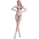 LUCKELF Womens Snake Fishnet Bodystocking Jumpsuit Sexy Mesh Tights Lingerie One Piece Long Sleeve Bodysuit