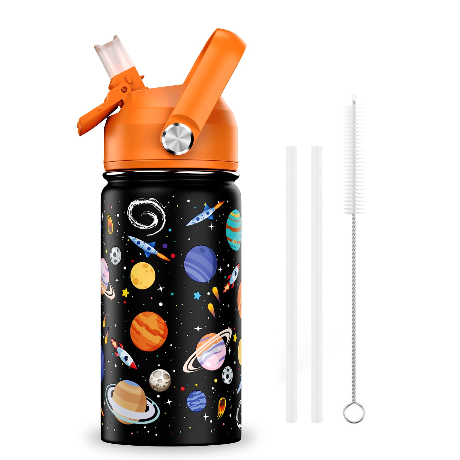 Photo 1 of ACESAK 14oz Kids Insulated Water Bottle with Straw Lid - 18/8 Stainless Steel Kid Cup Travel Tumbler Double Wall Vacuum Leak Proof Portable Toddler Water Bottle (Space)