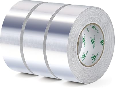 BOMEI PACK Aluminum Foil Tape 50mm x 50m 3 Rolls High Temp Moisture UV Resistant