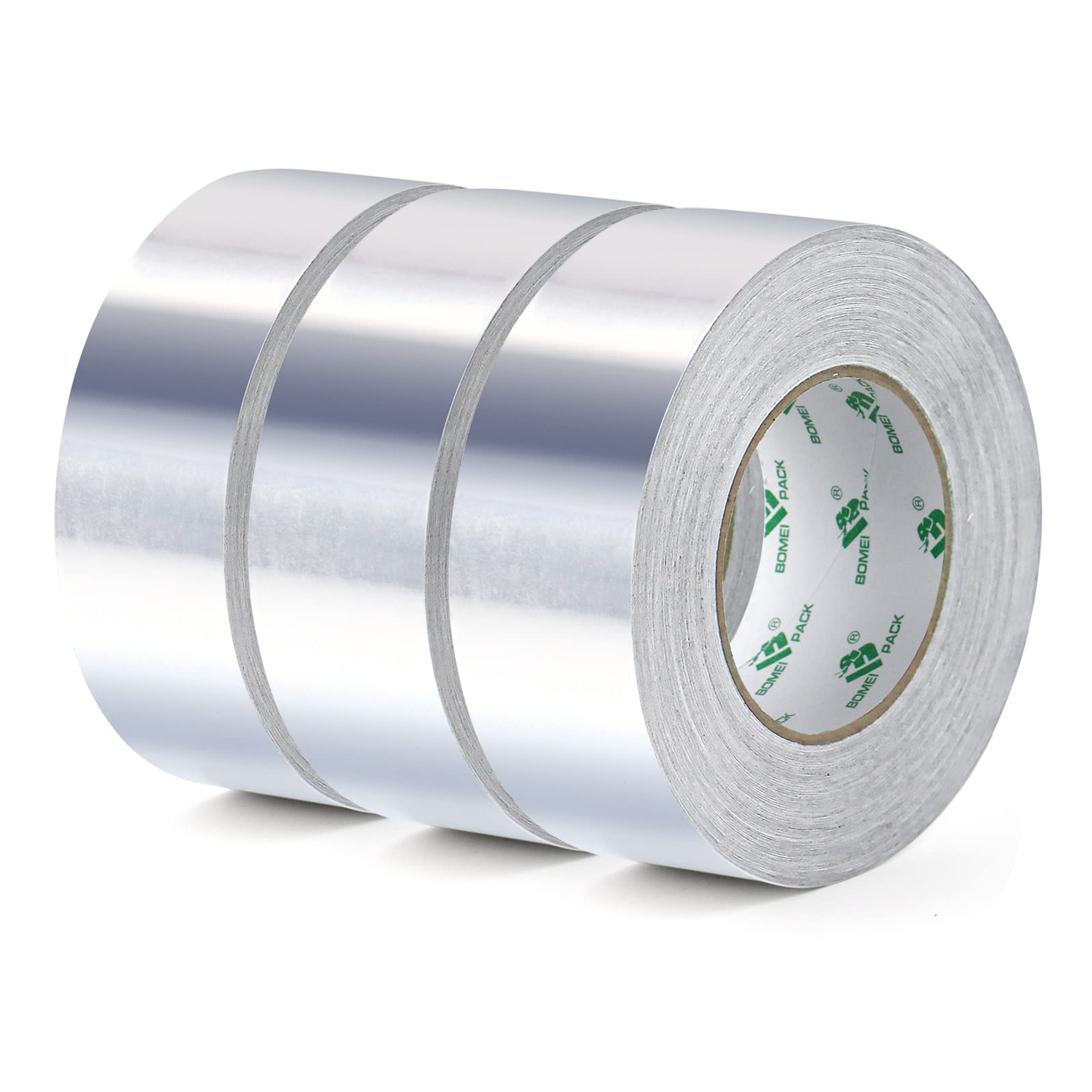 BOMEI PACK 3 rolls Aluminum foil tape Resistant High Temperature 50 mm x 50 m,Moisture,UV resistant Waterproof for Pipes Repairing,Insulating,heating and ventilation (HVAC) duct work