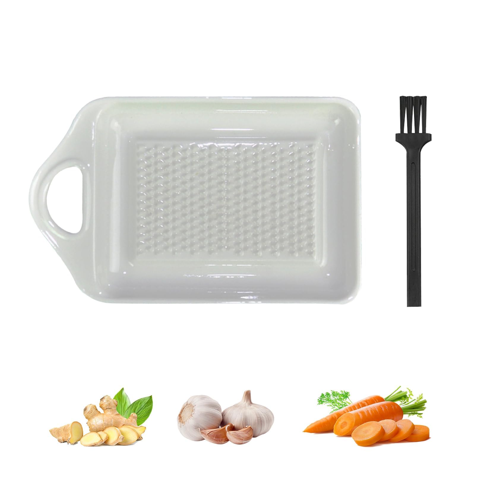 TENGEE Ceramic Grater with Mini Brush, Ginger Grater, Ceramic Smooth and Easy to Clean, Suitable for Grating Garlic, Ginger, Nutmeg and Onion