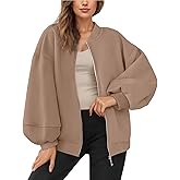 Wyeysyt Oversized Sweatshirt for Women Zip Up Fleece Bomber Jacket Casual Lantern Sleeve Sweatshirt