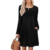 OFEEFAN Womens Long Sleeve Tunic Dress Fall Fashion Sweater Dress with Pockets Pleated Front Casual Winter