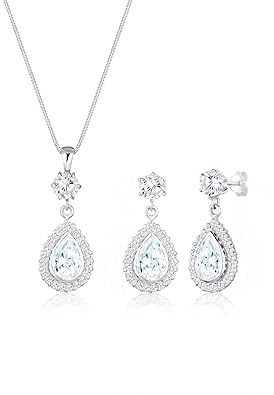 Elli Damen-Halskette + Ohrringe Tropfen 925 Sterling Silber Zirkonia 45 cm 0907720516_45