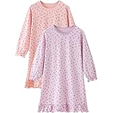 BANGSAUR Girls' Dress Set Cotton Sleepshirts, Heart Print Princess Daily Dress, 2-Pack Casual Dress Girl 3-12 Years