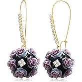 unixmoment Bohemian Handmade Sparkly Crystal Flower Ball Dangle Drop Earrings Rhinestone Floral Leverback Earrings For Women
