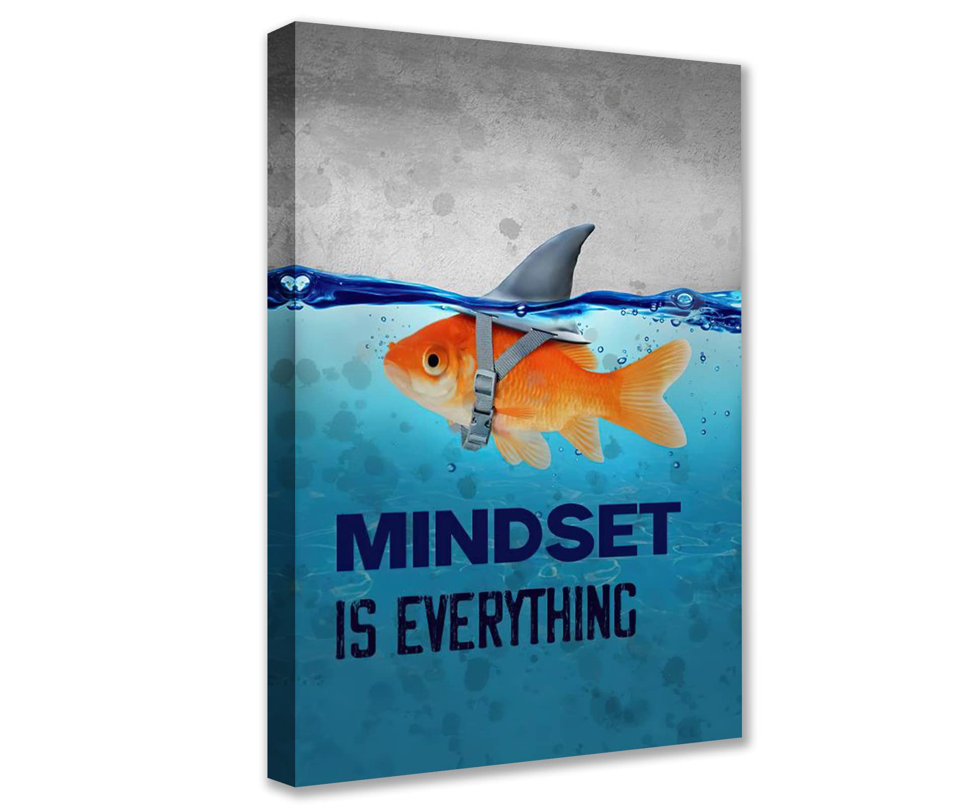 Modern Mindset is Everything Motivational Wall Art Goldfish Inspirational Canvas Positive Quote Wall Decor Classroom Posters for Home Decoration Office Stretched Framed Ready to Hang16”Wx24”H