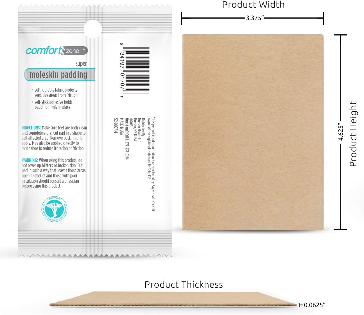Comfort Zone Super Moleskin Padding, Protects Tender Areas of The Foot from Friction, 3 Pack: Health & Personal Care