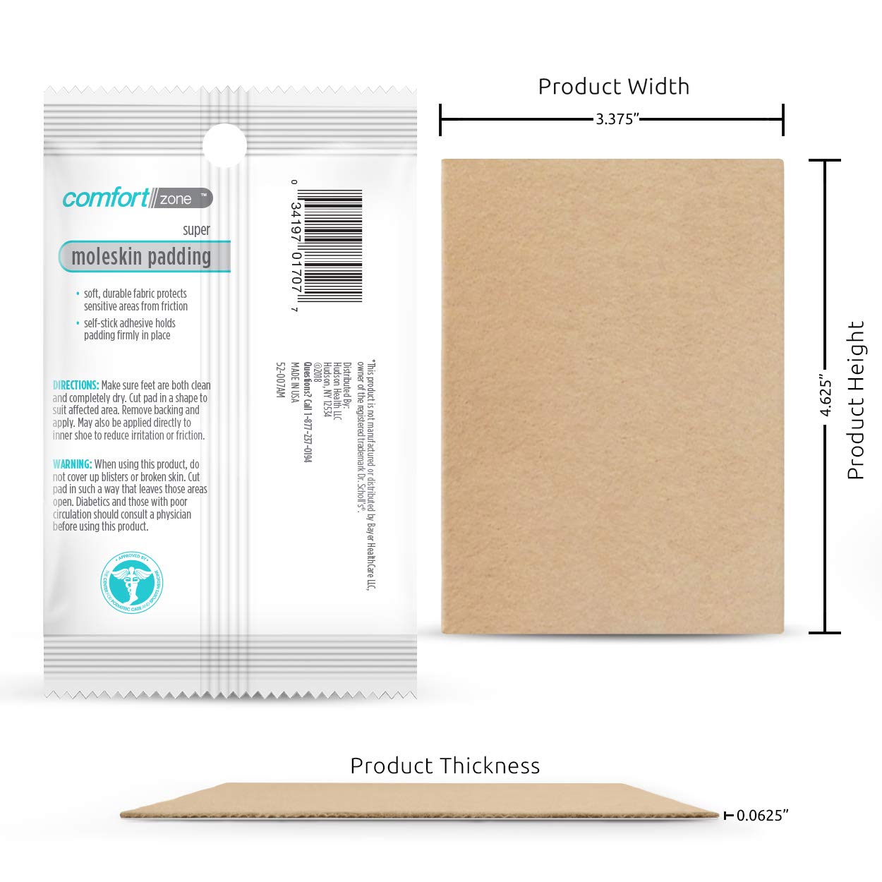 Comfort Zone Super Moleskin Padding, Protects Tender Areas of The Foot