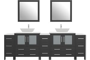 Vanity Art 96 inches Vessel Single Sink Bathroom Vanity Cabinet,Modern with 1 Wall Mirror,Engineered Marble Top with 5 Doveta