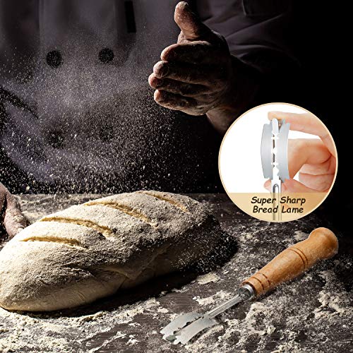 Danish Dough Whisk Bread Mixer, Wooden Handle Bread Lame with 10 Pieces