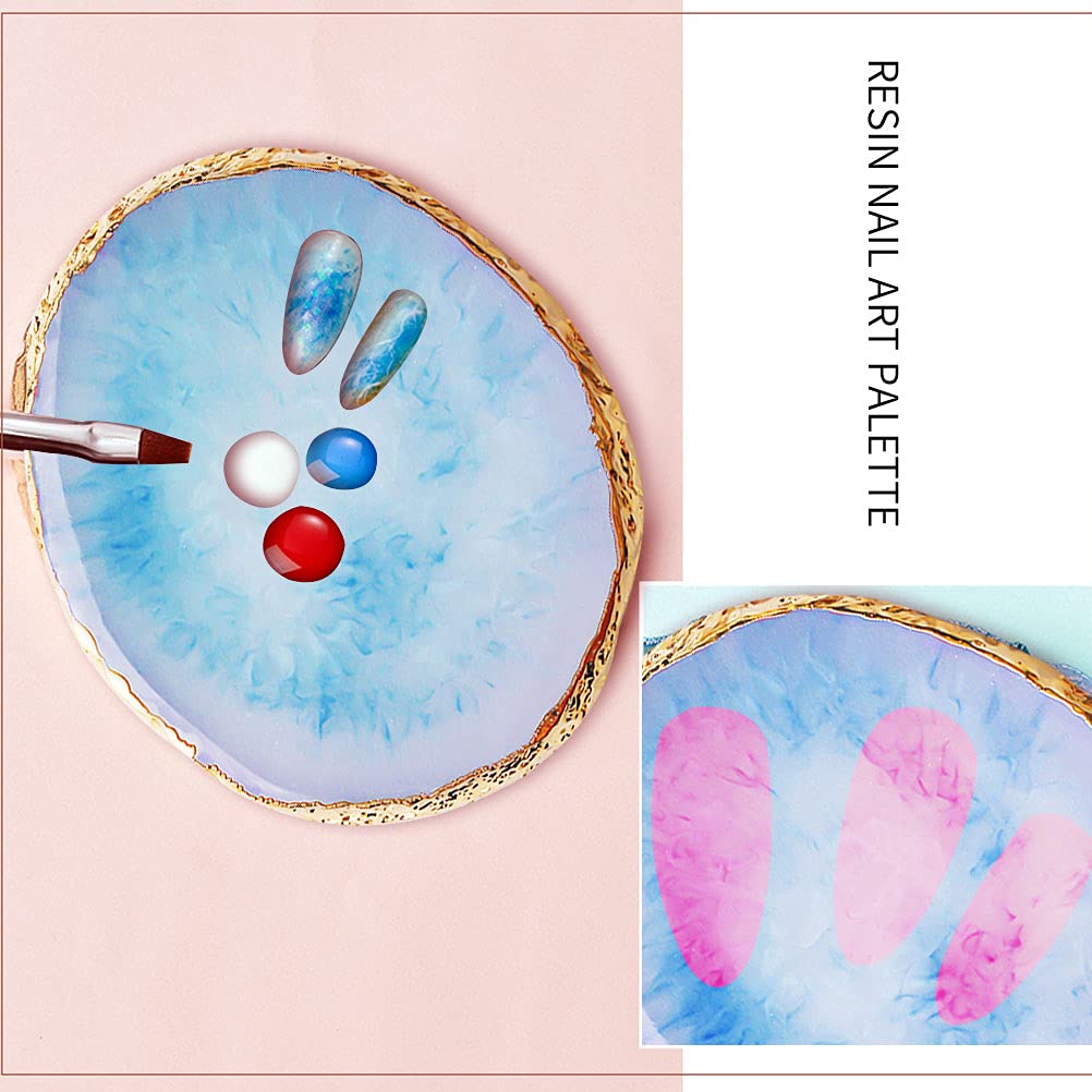 SUMAJU 2 Pieces Resin Nail Art Palette, Nail Art Painting Gel Palette Gold Edge Color Makeup Display Board Nail Art Display Cosmetic Mixing Tools